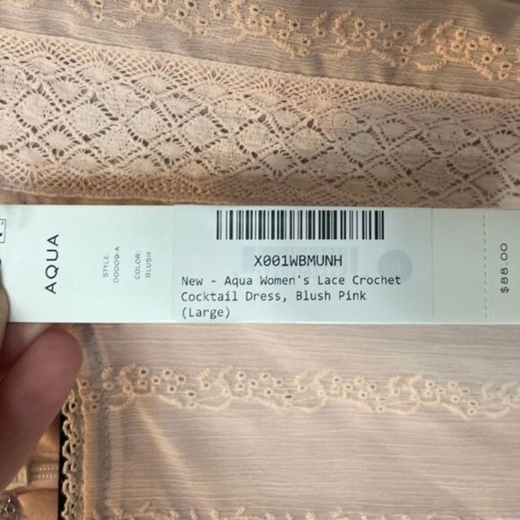 Aqua Pointelle Lace Dress Blush Color Large NWT Sleeveless Mini Elegant Design - Picture 11 of 13